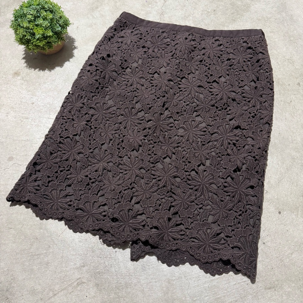 Talbots Chocolate Brown Leave Skirt Size 12 Petite Pencil Classic Office‎ Fall